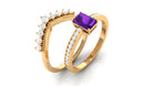 Octagon Cut Amethyst and Diamond Stackable Ring Set Amethyst - ( AAA ) - Quality - Rosec Jewels