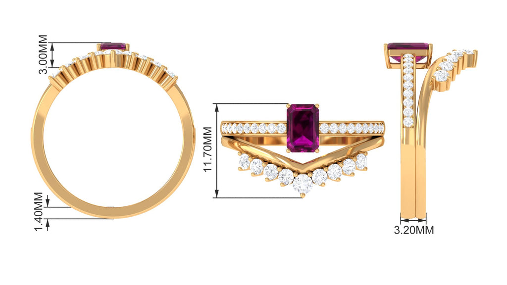 1.50 CT Real Rhodolite and Diamond Ring Set in Prong Setting Rhodolite - ( AAA ) - Quality - Rosec Jewels