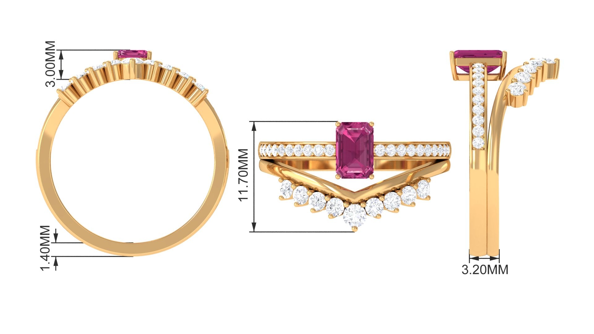 Pink Tourmaline and Moissanite Stackable Ring Set Pink Tourmaline - ( AAA ) - Quality - Rosec Jewels