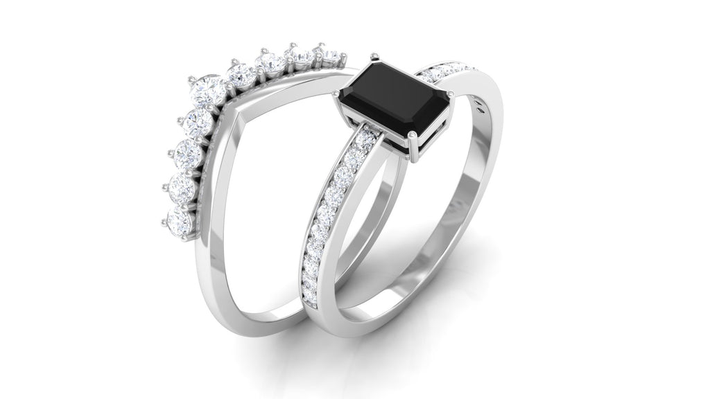 Real Black Spinel and Diamond Ring Set Black Spinel - ( AAA ) - Quality - Rosec Jewels