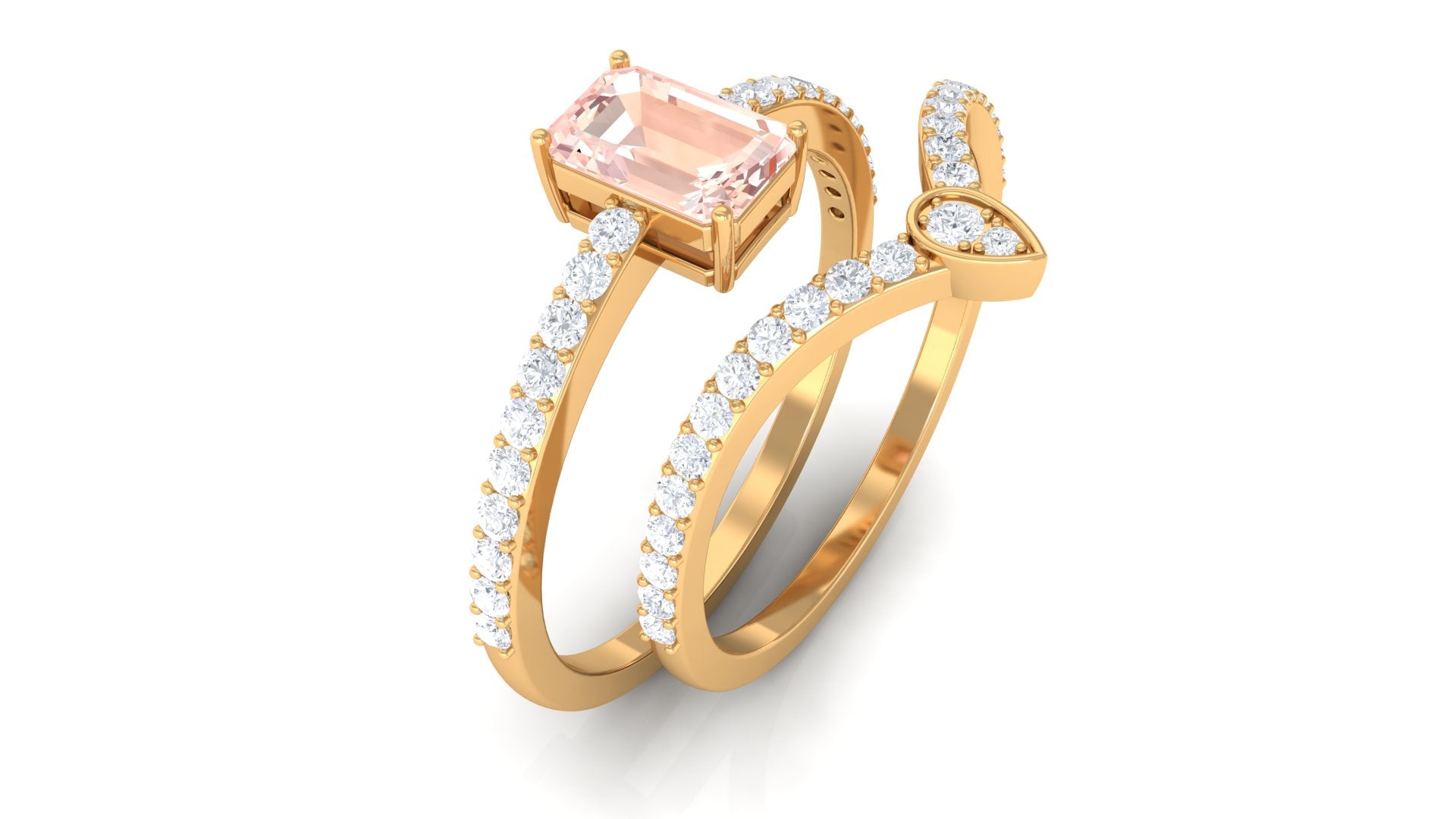 Genuine Morganite and Diamond Stackable Ring Set Morganite - ( AAA ) - Quality - Rosec Jewels