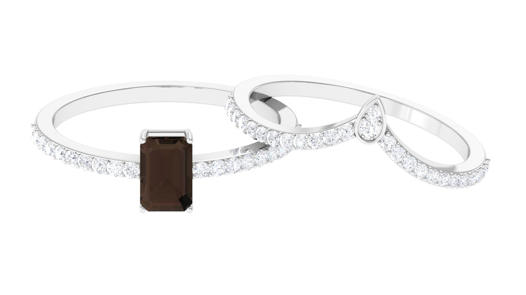 Natural Smoky Quartz and Diamond Ring Set Smoky Quartz - ( AAA ) - Quality - Rosec Jewels