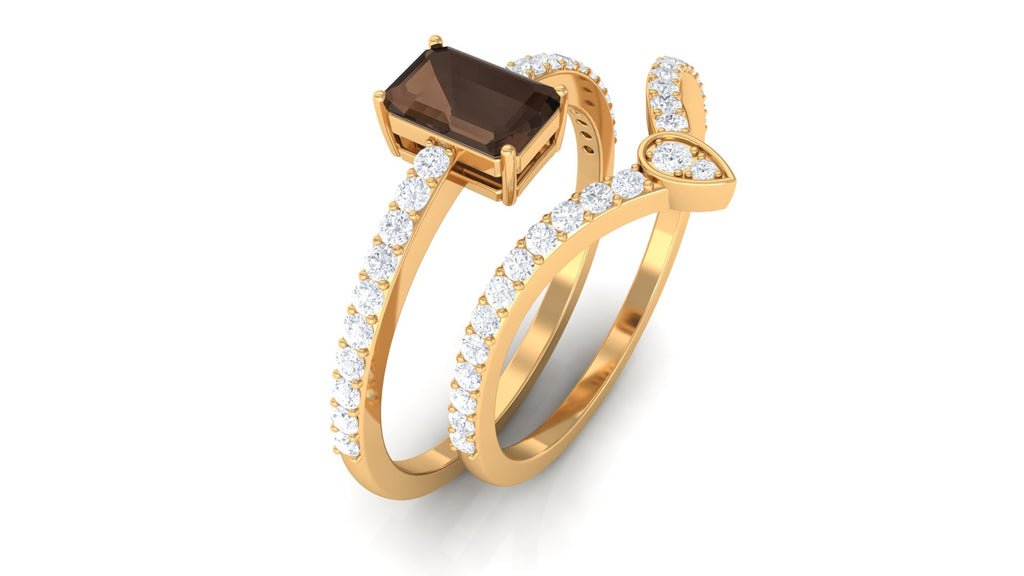 Natural Smoky Quartz and Diamond Ring Set Smoky Quartz - ( AAA ) - Quality - Rosec Jewels