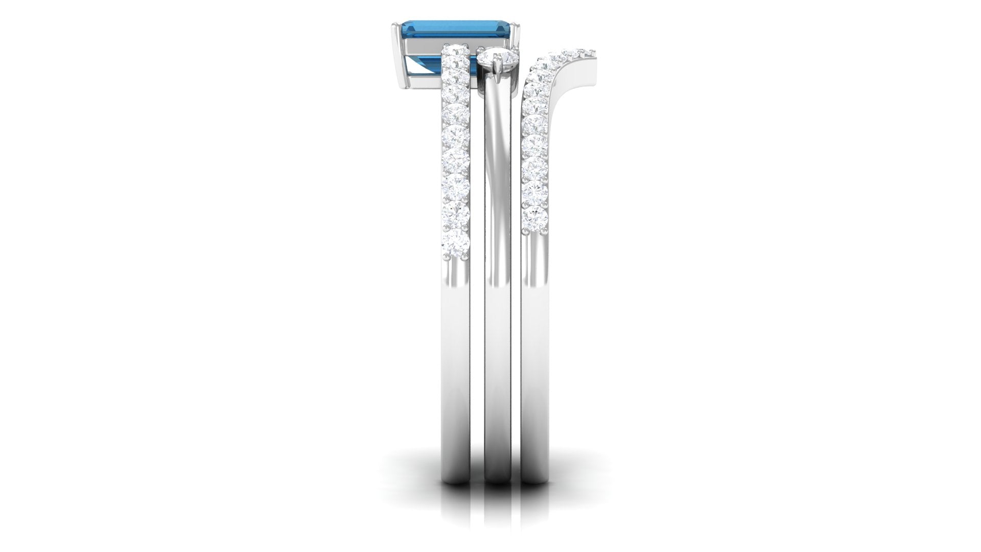 Emerald Cut Solitaire London Blue Topaz and Diamond Ring Set of 3 London Blue Topaz - ( AAA ) - Quality - Rosec Jewels