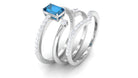 Emerald Cut Solitaire London Blue Topaz and Diamond Ring Set of 3 London Blue Topaz - ( AAA ) - Quality - Rosec Jewels