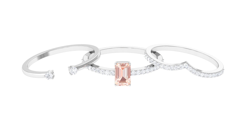 Morganite and Diamond Ring Set in Prong Setting Morganite - ( AAA ) - Quality - Rosec Jewels