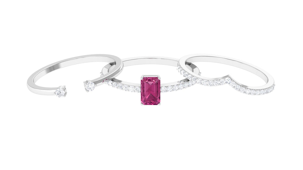 Pink Tourmaline and Moissanite Stackable Ring Set of 3 Pink Tourmaline - ( AAA ) - Quality - Rosec Jewels