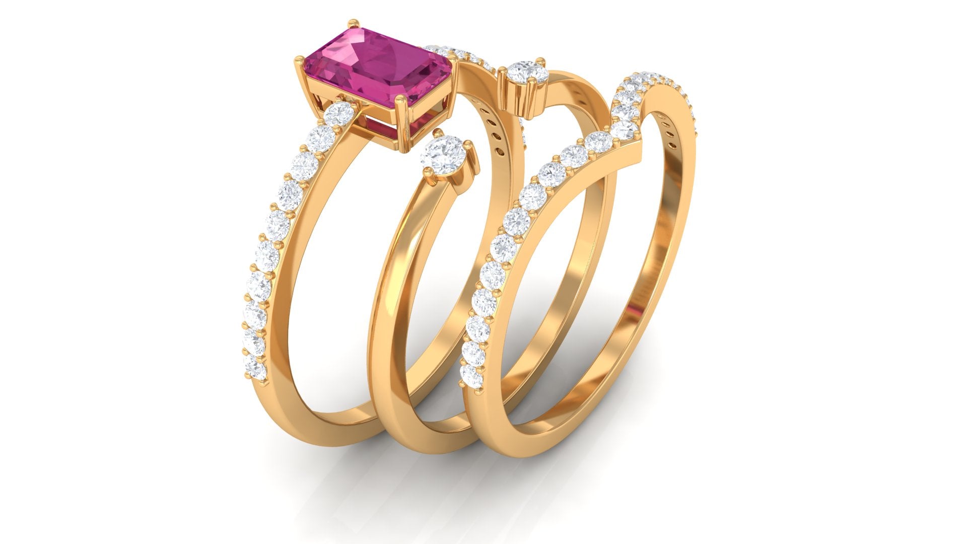 Pink Tourmaline and Moissanite Stackable Ring Set of 3 Pink Tourmaline - ( AAA ) - Quality - Rosec Jewels