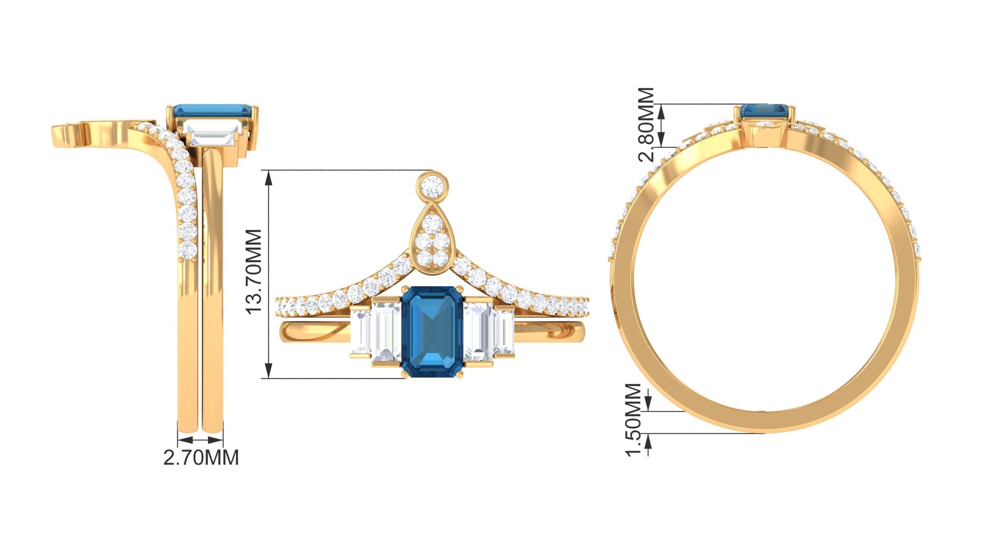 Certified London Blue Topaz and Diamond Wedding Ring Set London Blue Topaz - ( AAA ) - Quality - Rosec Jewels