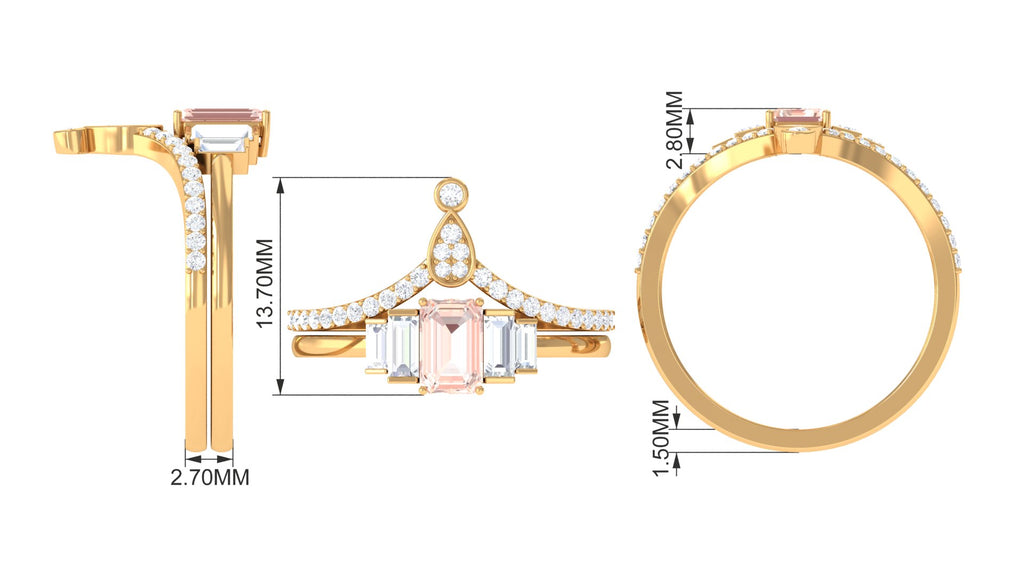 Morganite Stackable Ring Set with Moissanite Morganite - ( AAA ) - Quality - Rosec Jewels