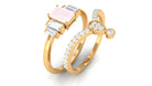 Natural Rose Quartz Emerald Cut Solitaire Wedding Ring Set Rose Quartz - ( AAA ) - Quality - Rosec Jewels