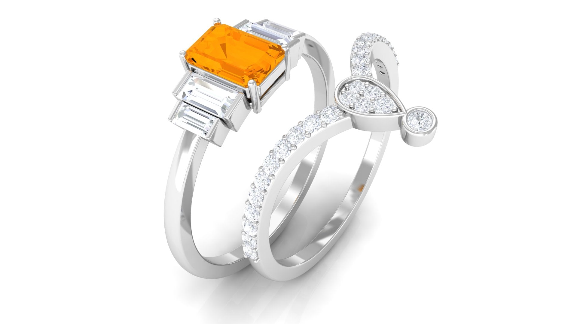 Fire Opal and Moissanite Stackable Ring Set Fire Opal - ( AAA ) - Quality - Rosec Jewels