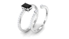 Emerald Cut Created Black Diamond Engagement Ring Set with Diamond Lab Created Black Diamond - ( AAAA ) - Quality - Rosec Jewels