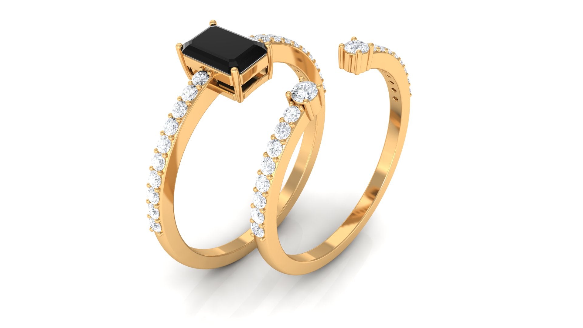 Emerald Cut Created Black Diamond Engagement Ring Set with Diamond Lab Created Black Diamond - ( AAAA ) - Quality - Rosec Jewels