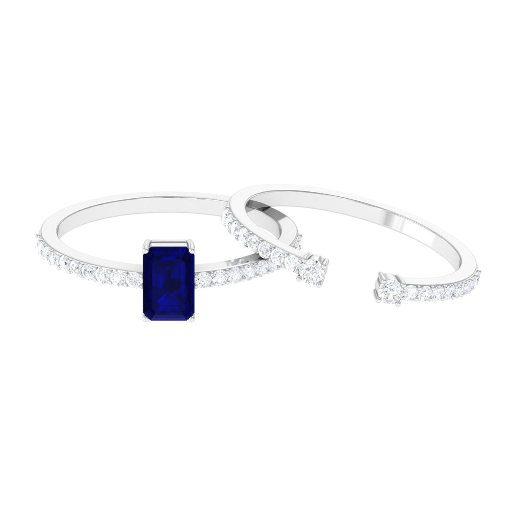 Blue Sapphire and Diamond Ring Set Blue Sapphire - ( AAA ) - Quality - Rosec Jewels