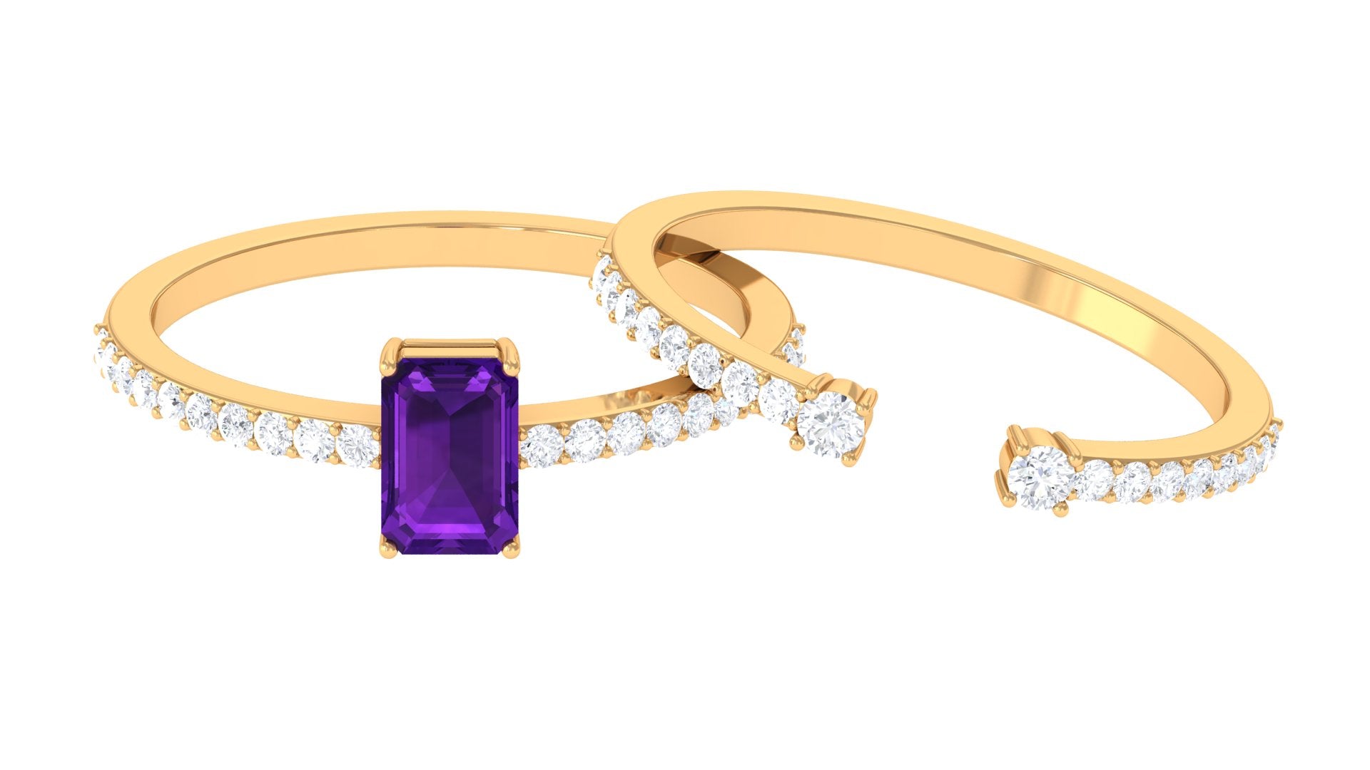 Real Amethyst and Diamond Solitaire Ring Set Amethyst - ( AAA ) - Quality - Rosec Jewels