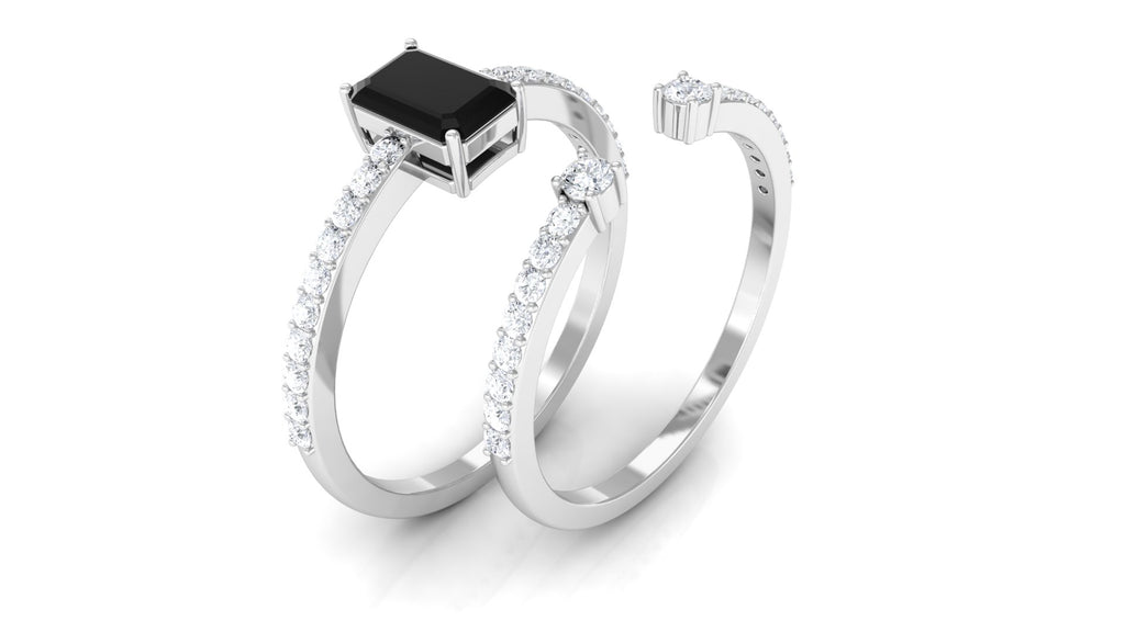 Black Spinel and Diamond Solitaire Wedding Ring Set Black Spinel - ( AAA ) - Quality - Rosec Jewels