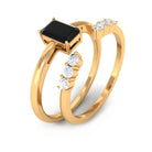 Created Black Diamond Solitaire Wedding Ring Set with Diamond Lab Created Black Diamond - ( AAAA ) - Quality - Rosec Jewels