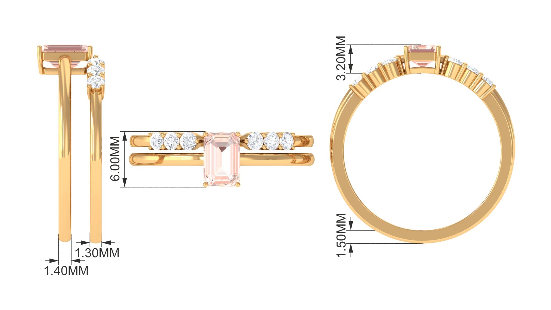 Natural Morganite Stackable Ring Set with Diamond Morganite - ( AAA ) - Quality - Rosec Jewels