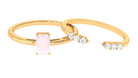 Real Rose Quartz Stackable Ring Set with Diamond Rose Quartz - ( AAA ) - Quality - Rosec Jewels