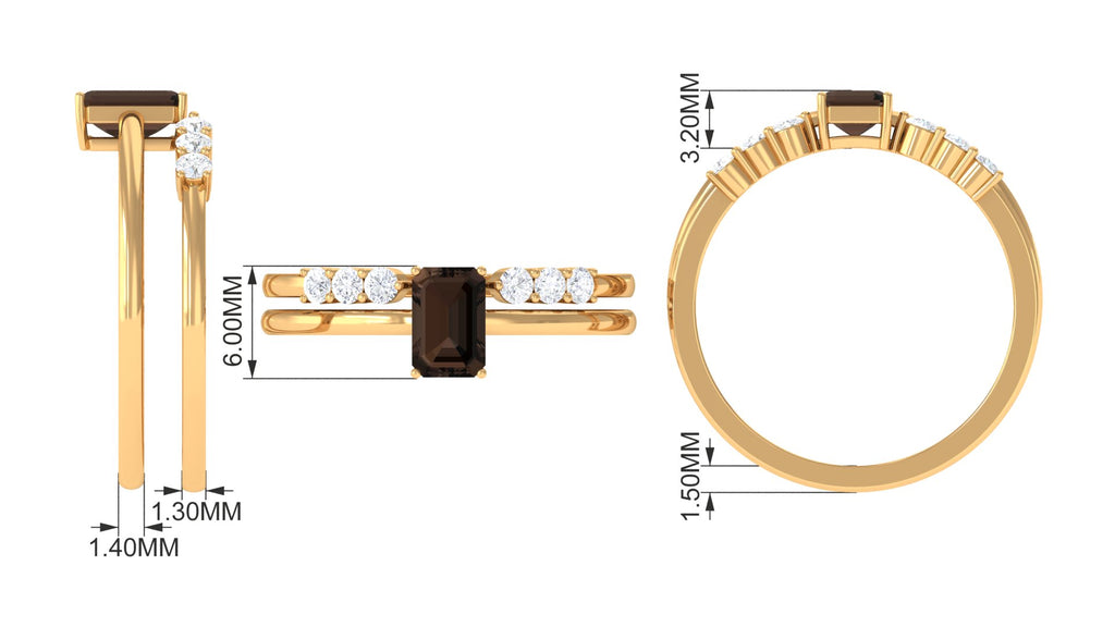 Real Smoky Quartz Stackable Ring Set with Diamond Smoky Quartz - ( AAA ) - Quality - Rosec Jewels