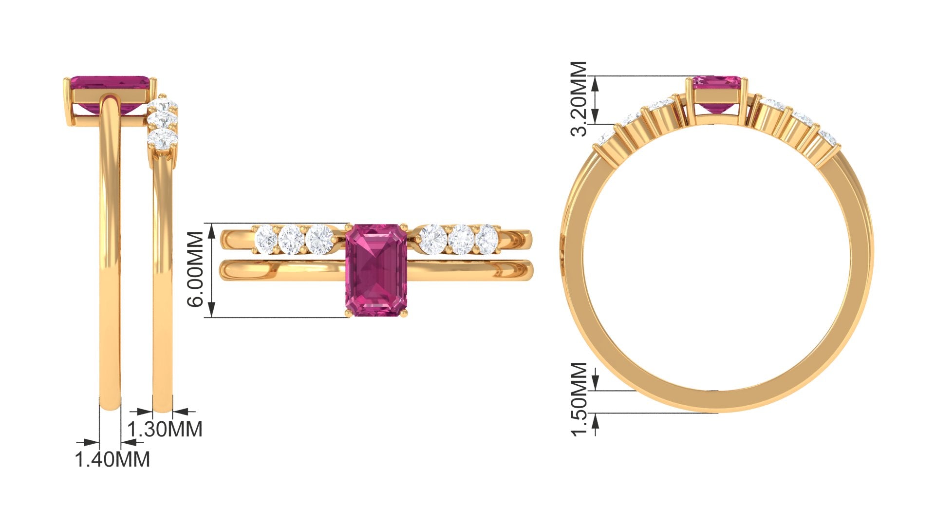 Pink Tourmaline Solitaire Ring Set with Diamond Pink Tourmaline - ( AAA ) - Quality - Rosec Jewels