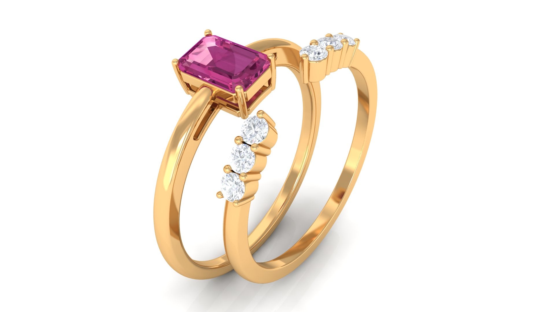 Pink Tourmaline Solitaire Ring Set with Diamond Pink Tourmaline - ( AAA ) - Quality - Rosec Jewels