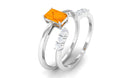 Real Fire Opal Solitaire Ring set with Diamond Fire Opal - ( AAA ) - Quality - Rosec Jewels