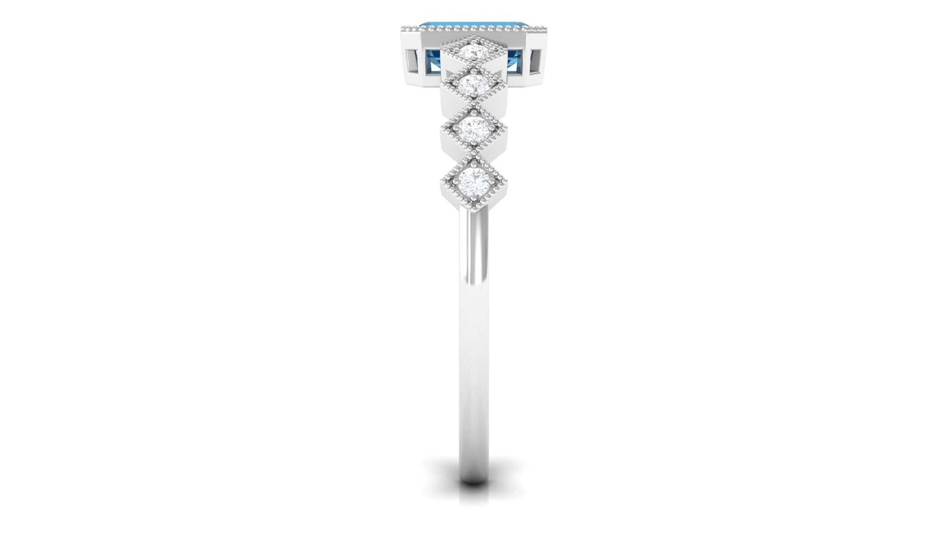 Certified London Blue Topaz Solitaire Ring with Diamond London Blue Topaz - ( AAA ) - Quality - Rosec Jewels