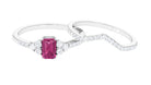 Pink Tourmaline Stackable Ring Set with Diamond Stones Pink Tourmaline - ( AAA ) - Quality - Rosec Jewels