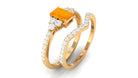 Natural Fire Opal and Diamond Stackable Ring Set Fire Opal - ( AAA ) - Quality - Rosec Jewels