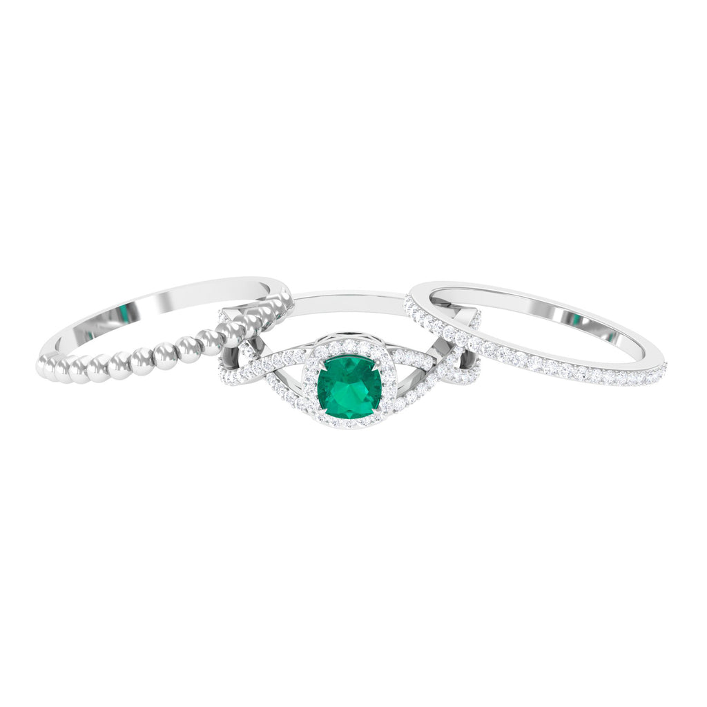 Natural Emerald and Moissanite Stackable Ring Set Emerald - ( AAA ) - Quality - Rosec Jewels