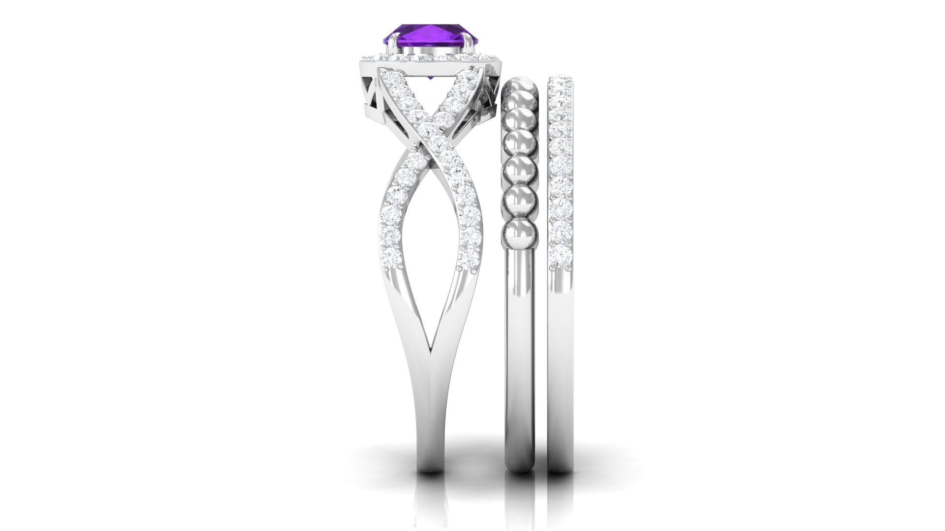 Certified Amethyst Stackable Ring Set with Moissanite Amethyst - ( AAA ) - Quality - Rosec Jewels