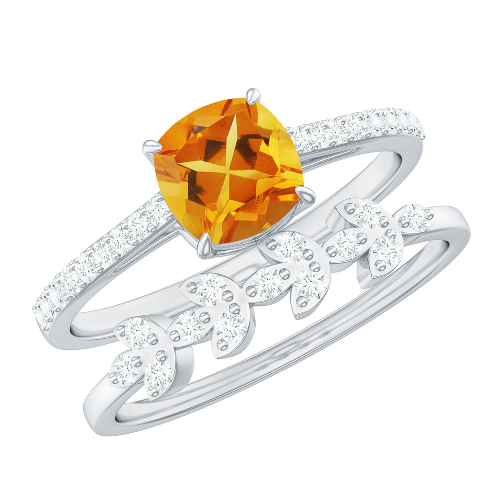 Genuine Citrine Stackable Ring Set with Moissanite Stones Citrine - ( AAA ) - Quality - Rosec Jewels