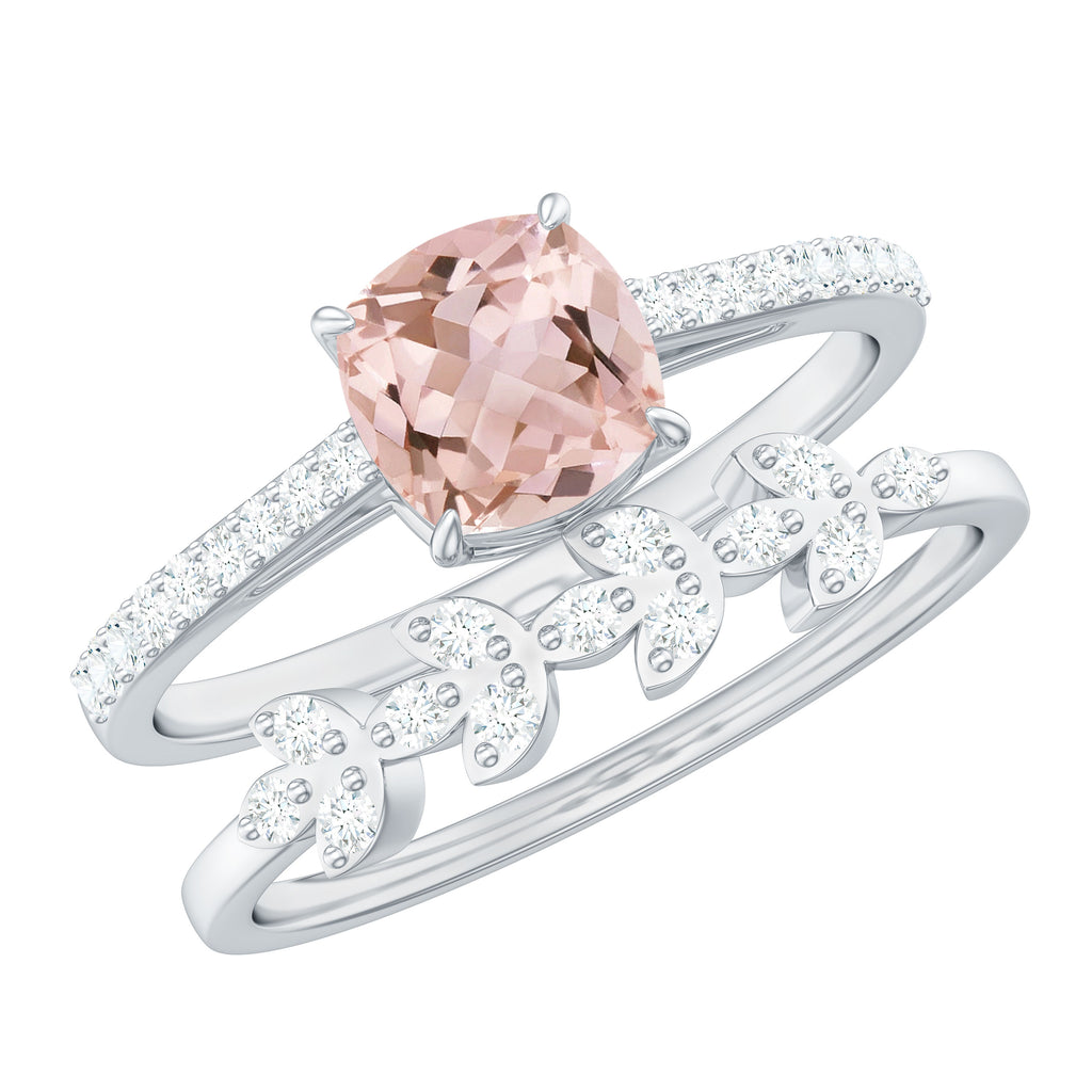 Morganite and Diamond Stackable Ring Set Morganite - ( AAA ) - Quality - Rosec Jewels