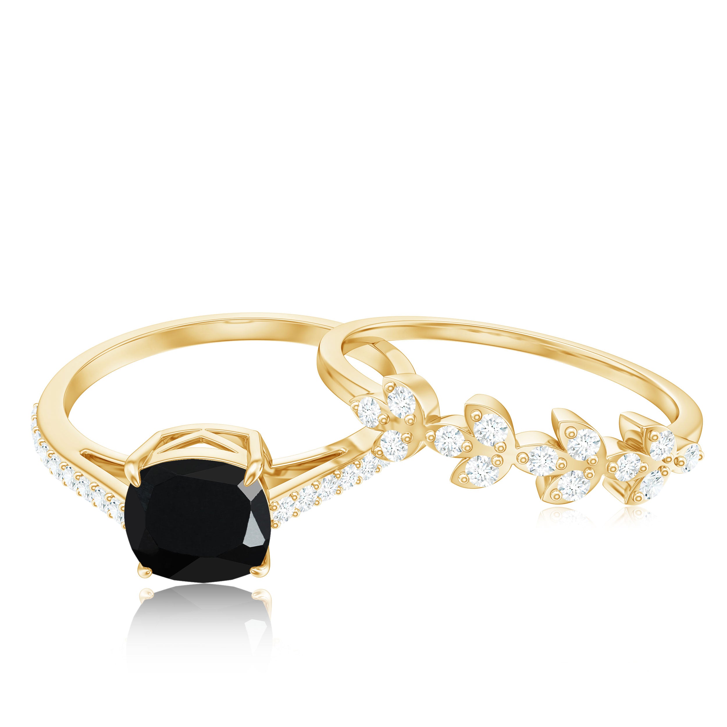 1.25 CT Natural Black Onyx and Diamond Stackable Ring Set Black Onyx - ( AAA ) - Quality - Rosec Jewels
