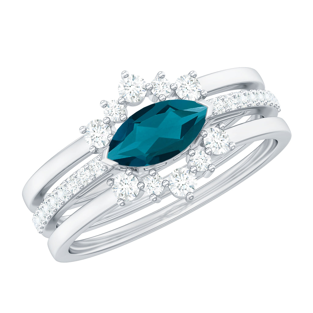 London Blue Topaz and Diamond Ring Set in Prong Setting London Blue Topaz - ( AAA ) - Quality - Rosec Jewels