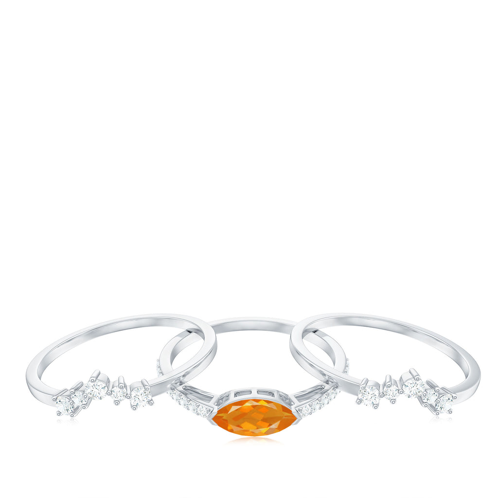 Marquise Shape Fire Opal Ring Set with Diamond Fire Opal - ( AAA ) - Quality - Rosec Jewels