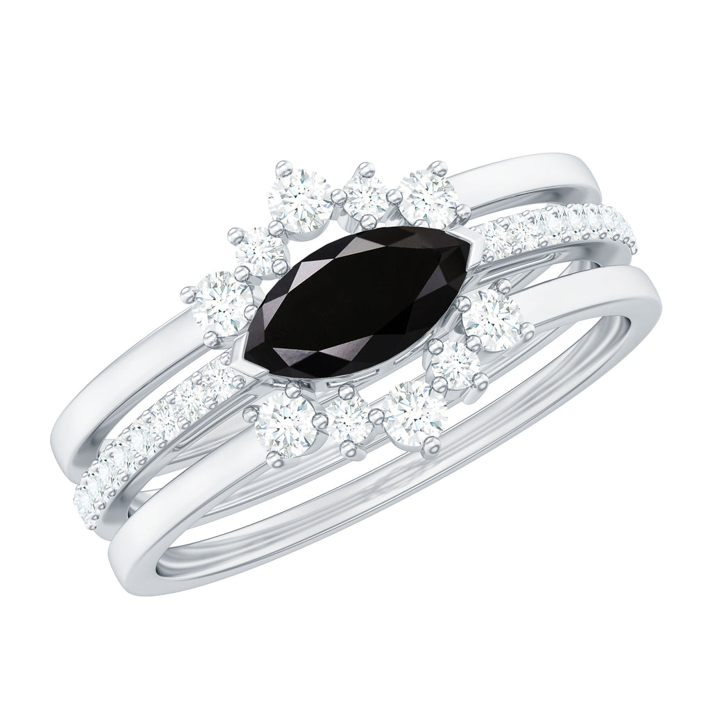 Real Black Spinel Ring Set with Diamond Stones Black Spinel - ( AAA ) - Quality - Rosec Jewels