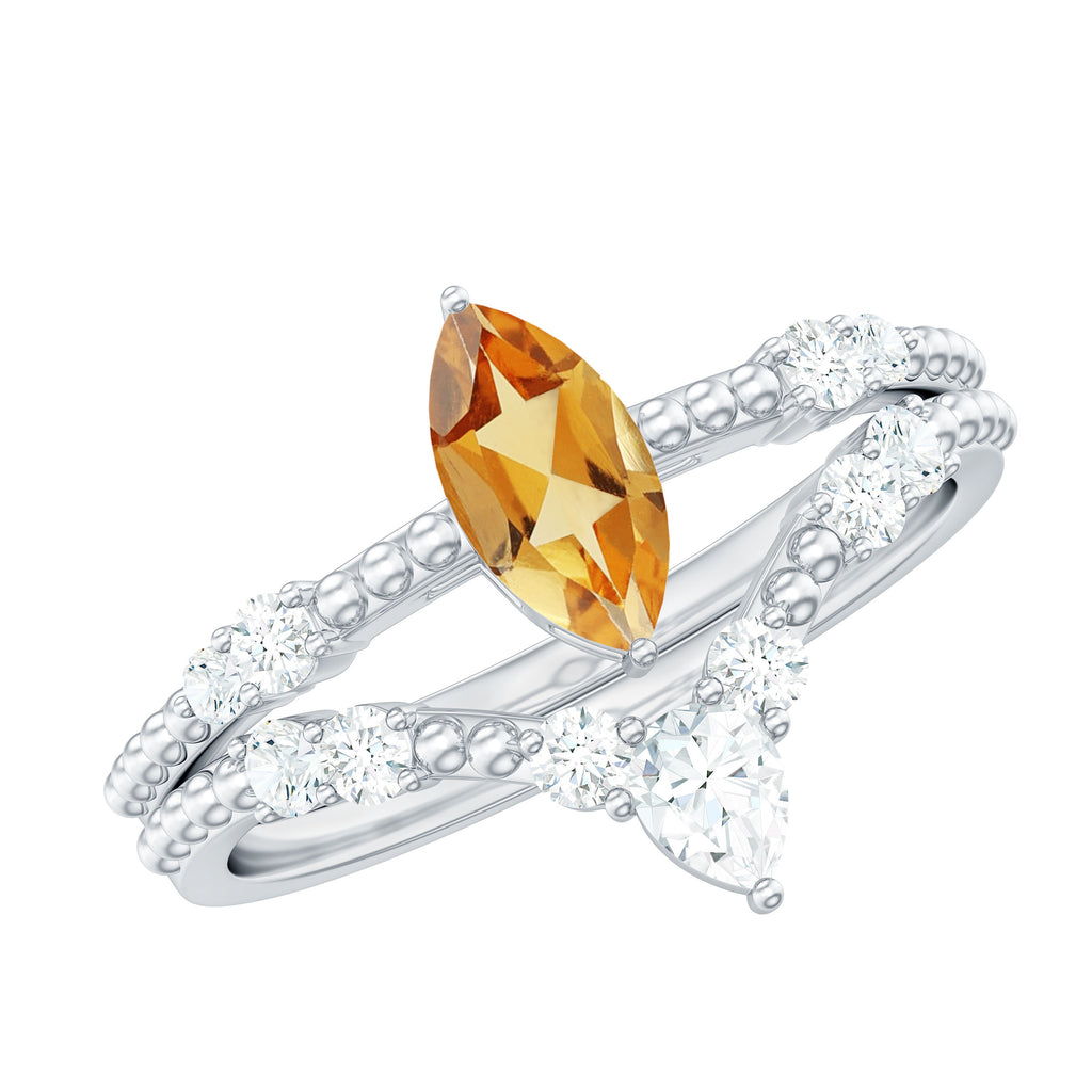 1.50 CT Natural Citrine and Moissanite Beaded Ring Set Citrine - ( AAA ) - Quality - Rosec Jewels