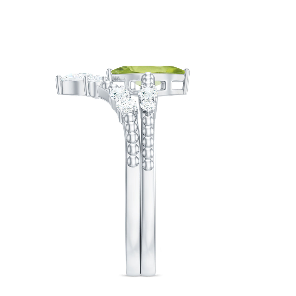 Marquise Shape Peridot Solitaire Ring Set with Moissanite Peridot - ( AAA ) - Quality - Rosec Jewels