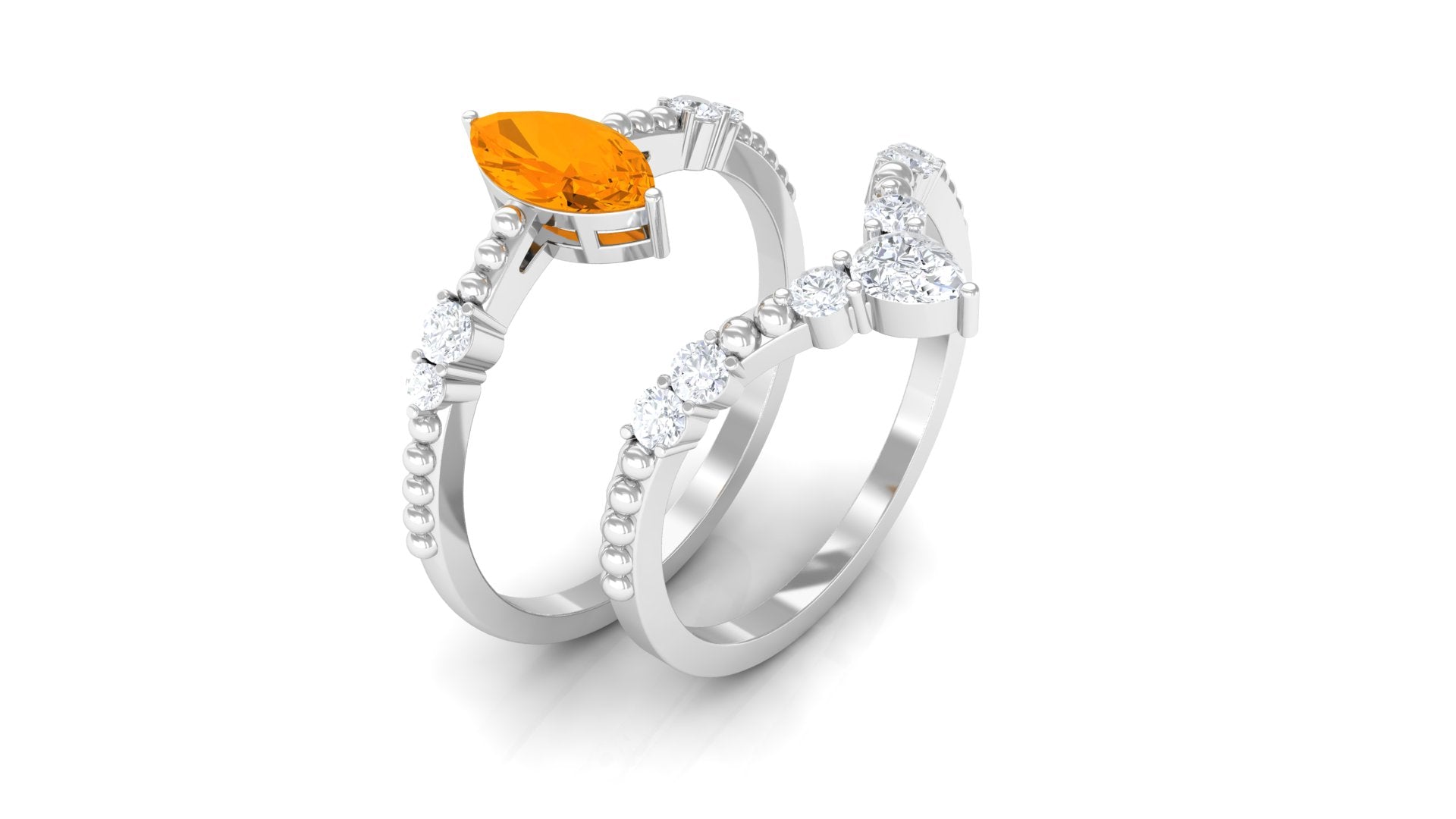 Marquise Cut Fire Opal and Moissanite Ring Set Fire Opal - ( AAA ) - Quality - Rosec Jewels