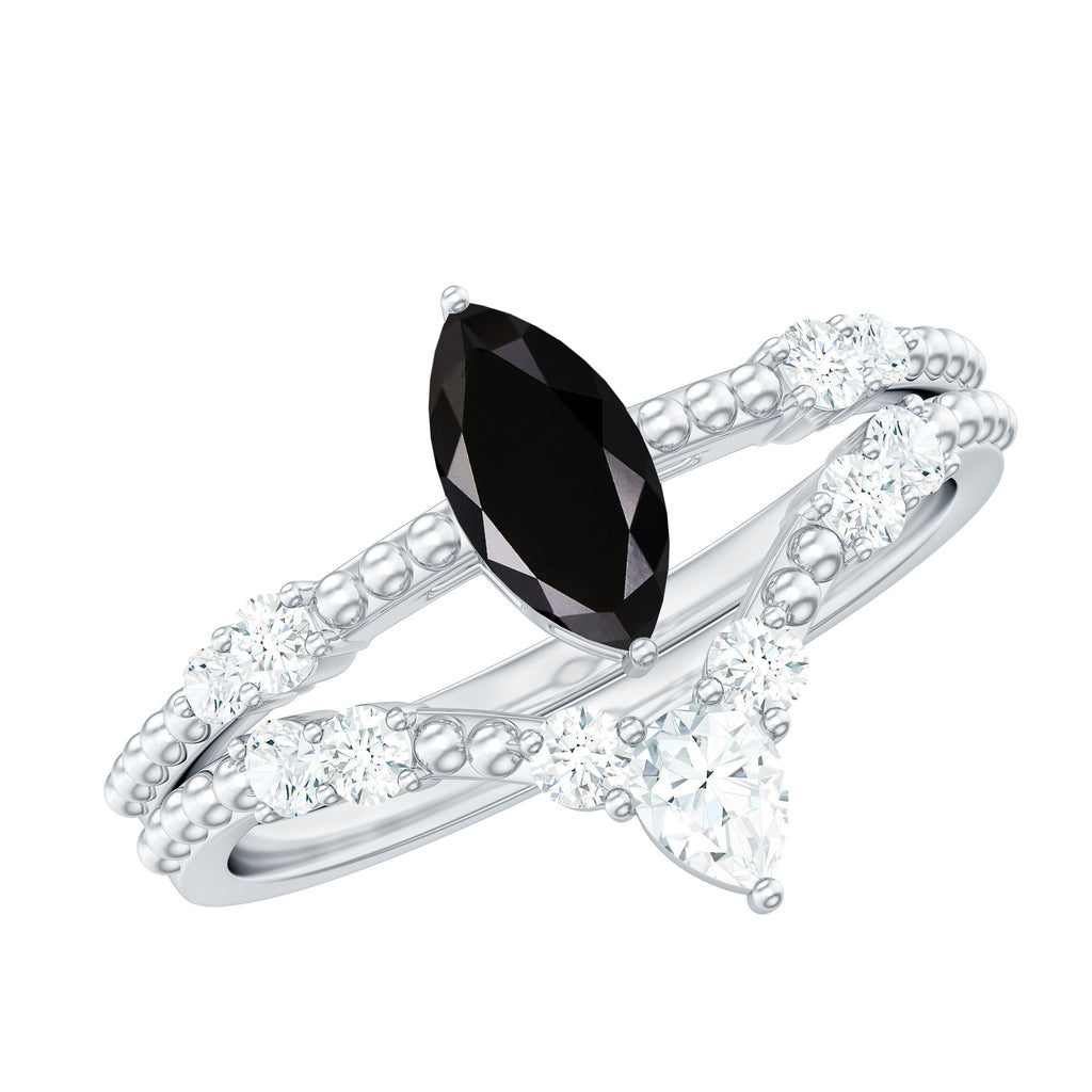 Black Onyx and Moissanite Solitaire Ring Set in Prong Setting Black Onyx - ( AAA ) - Quality - Rosec Jewels