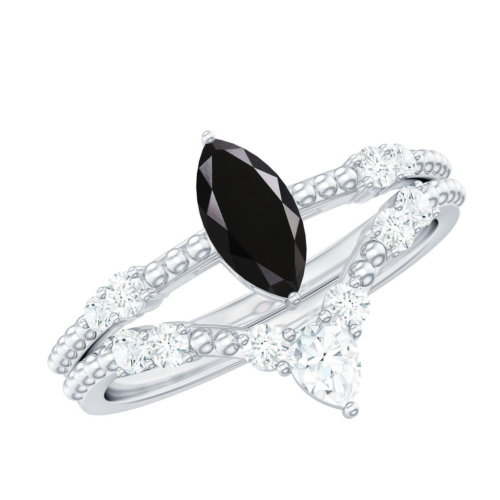 Black Spinel and Moissanite Solitaire Ring Set Black Spinel - ( AAA ) - Quality - Rosec Jewels