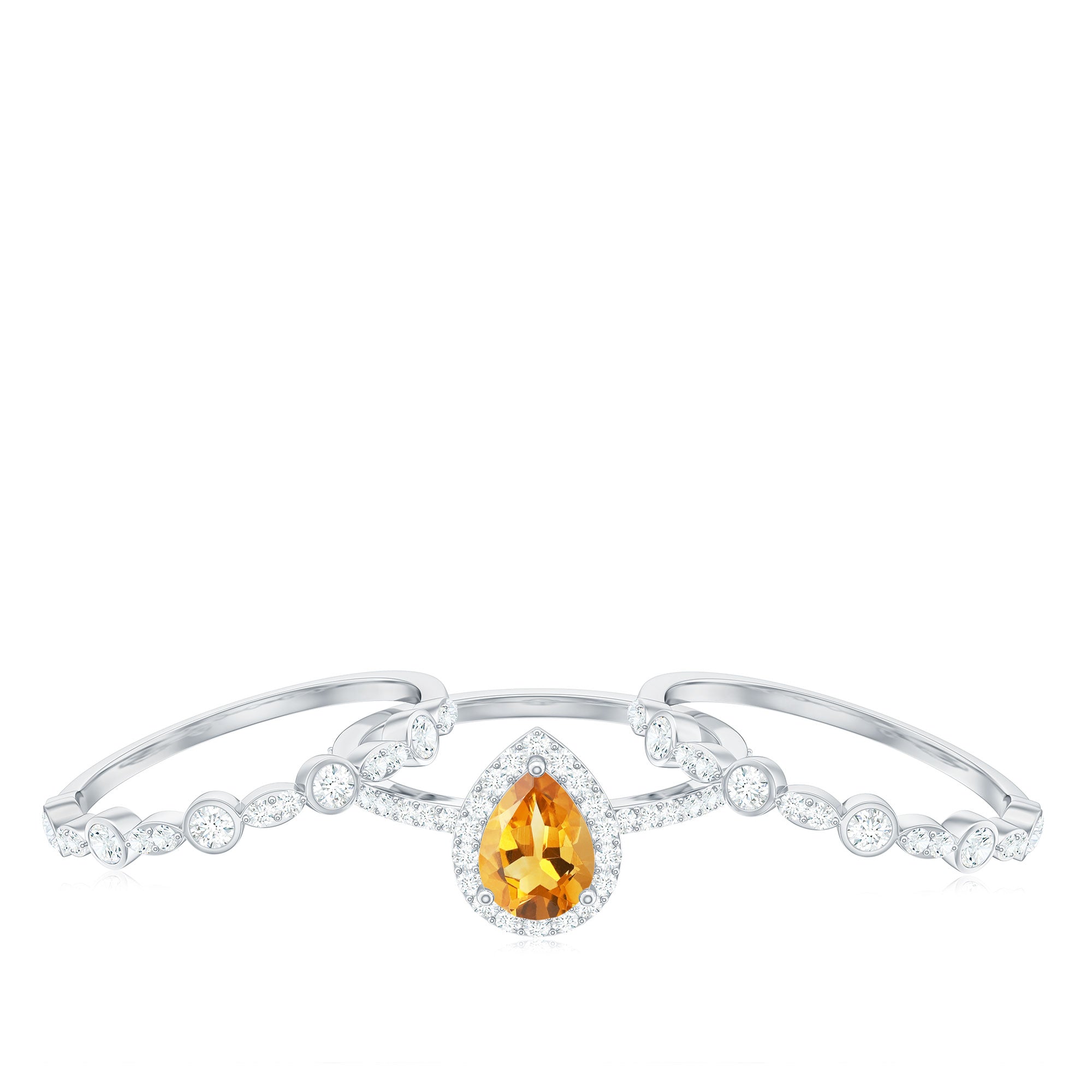 Pear Cut Citrine Bridal Trio Ring Set with Moissanite Band Citrine - ( AAA ) - Quality - Rosec Jewels