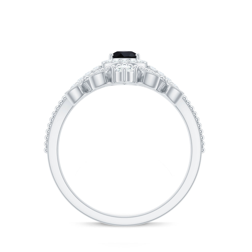 Black Diamond Vintage Teardrop Wedding Ring Set with Moissanite Black Diamond - ( AAA ) - Quality - Rosec Jewels