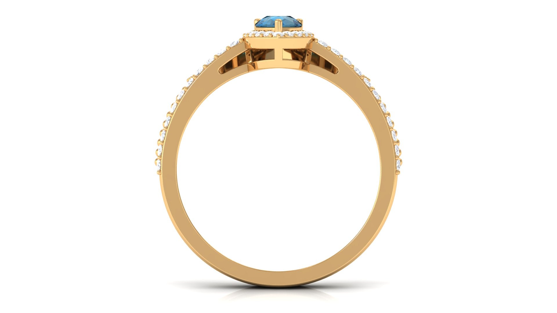 Vintage Inspired London Blue Topaz Teardrop Wedding Ring Set with Diamond London Blue Topaz - ( AAA ) - Quality - Rosec Jewels