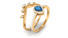 Vintage Inspired London Blue Topaz Teardrop Wedding Ring Set with Diamond London Blue Topaz - ( AAA ) - Quality - Rosec Jewels