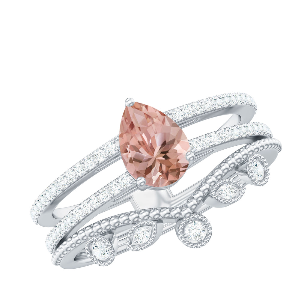 Pear Cut Natural Morganite and Diamond Wedding Ring Set Morganite - ( AAA ) - Quality - Rosec Jewels