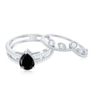 Pear Cut Real Black Onyx and Diamond Wedding Ring Set Black Onyx - ( AAA ) - Quality - Rosec Jewels